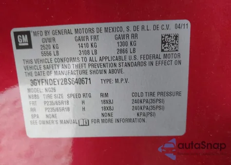 2011 Cadillac Srx Luxury Collection z USA, uszkodzony, nr VIN 3GYFNDEY2BS640671